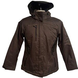 North End Sport Womens Brown Full Zip Ski Hooded Winter Jacket XS Zip Pockets